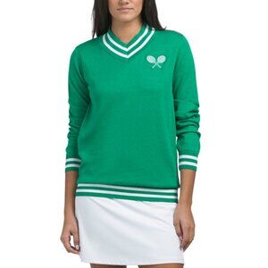 THE BUBBLE Dark Green/White Tennis Embroidered Hatton Sweater